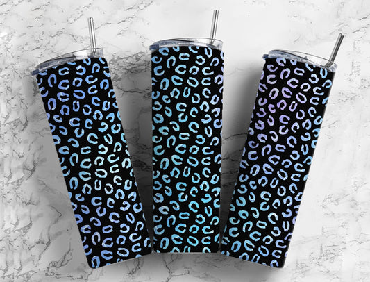 Dark Cheetah print 20oz Sublimation Tumbler Designs, Blue animal print 9.2 x 8.3” Straight Skinny Tumbler Wrap PNG