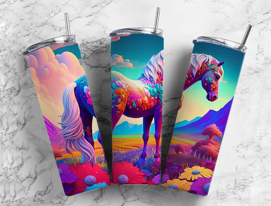 Colorful Horse 20oz Sublimation Tumbler Designs, Rainbow Unicorn 9.2 x 8.3” Straight Skinny Tumbler, Tumbler Wrap PNG