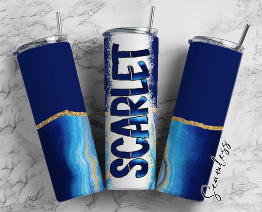 Blue Agate Tumbler Wrap with Matching Doodle Letter Alphabet PNG, Aesthetic Add your Own name 20oz Tumbler, Alpha Set PNG 148