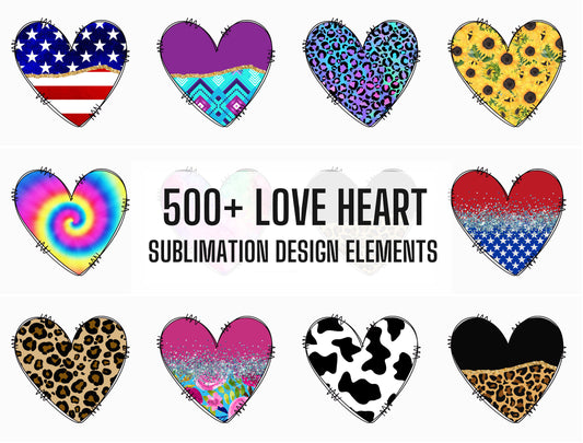 500+ Doodle Love Heart Design Elements, Commercial Use, Sublimation Design Bundle, Doodle Peace Love Clip Art, Sublimation PNG