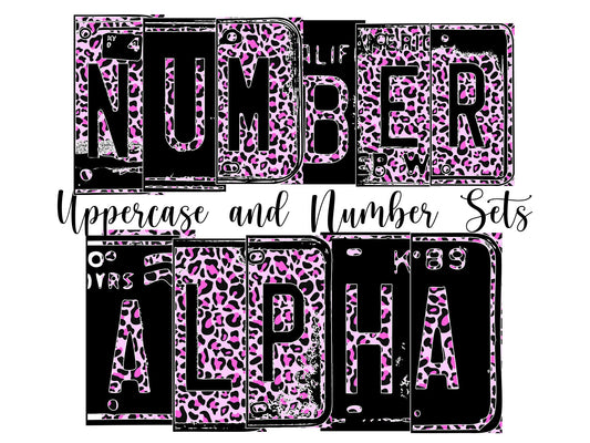 Pink Leopard Number Plate Alphabet Uppercase Numbers PNG, Animal Print Neon Alphabet PNG Digital Download