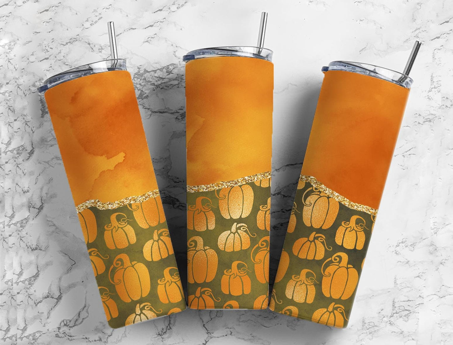 Pumpkin Fall Neon 20oz Sublimation Tumbler Designs, Aesthetic Orange 9.2 x 8.3” Straight Skinny Tumbler Wrap PNG, Green Pumpkin