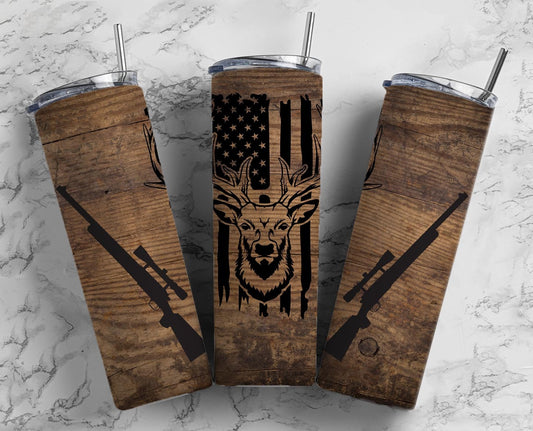 Deer Hunting 20oz Sublimation Tumbler Designs, Woodgrain Man 9.2 x 8.3” Straight Skinny Tumbler Wrap PNG, Flag Tumbler, Gun Tumbler PNG