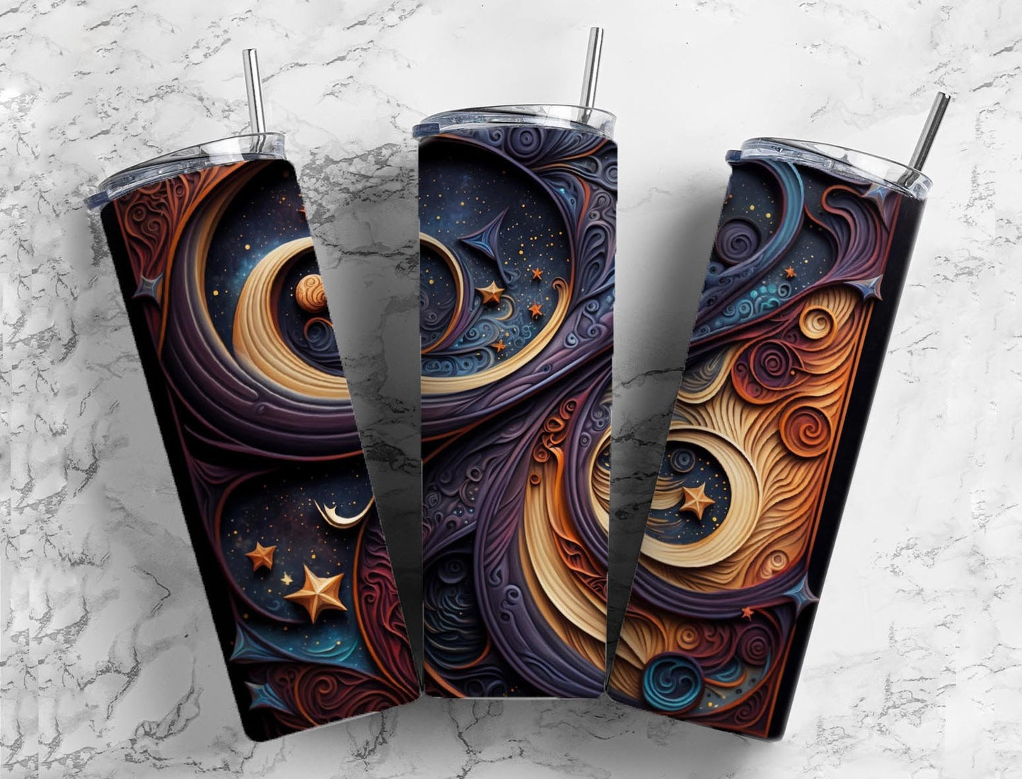 Tooled leather Galaxy 20oz Sublimation Tumbler Designs, Engraved leather 9.2 x 8.3” Straight Skinny Tumbler Wrap PNG