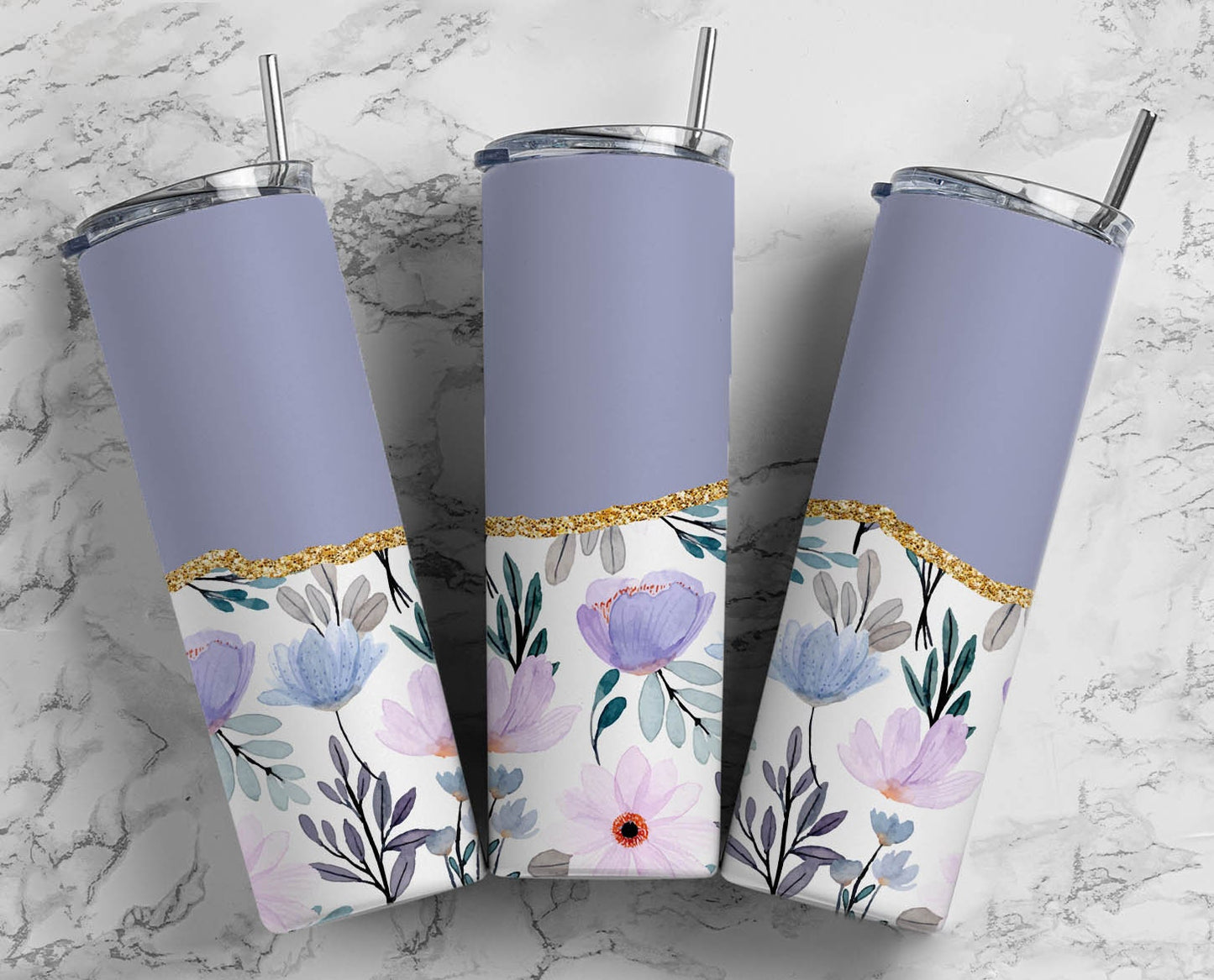 Purple Pink Flower 20oz Sublimation Tumbler Designs, AestheticFloral 9.2 x 8.3” Straight Skinny Tumbler Wrap PNG, Gold Agate 132