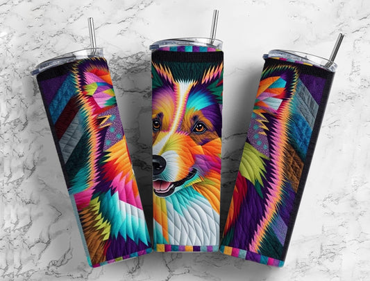 Playful Dog 20oz Sublimation Tumbler Designs, Colorful Vibrant 9.2 x 8.3” Straight Skinny Tumbler, Tumbler Wrap PNG