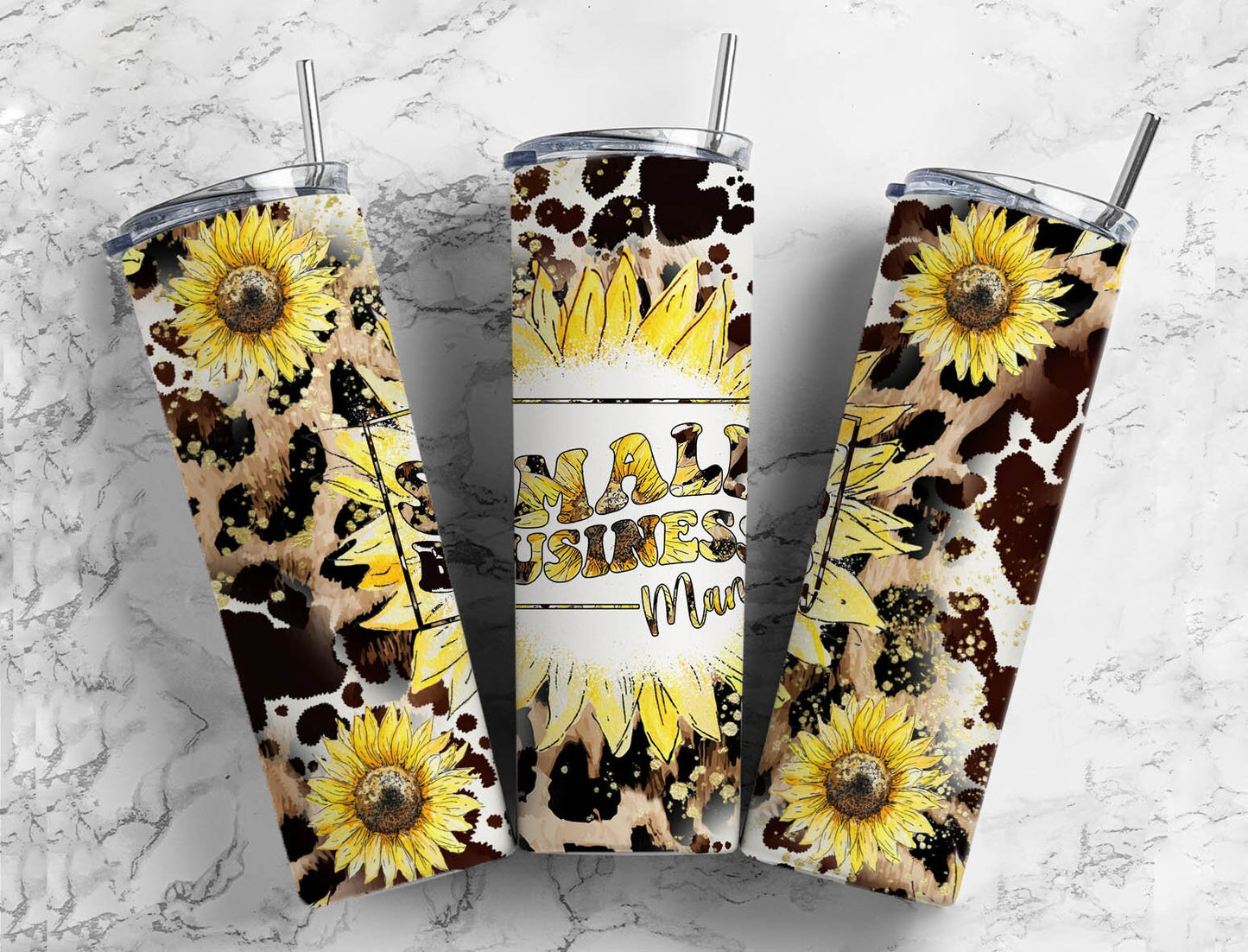 Cow print sunflower 20oz Sublimation Tumbler Designs, Small business 9.2 x 8.3” Straight Skinny Tumbler Wrap PNG