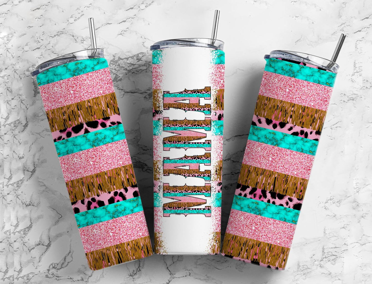 Blue Gem Leopard print 20oz Sublimation Tumbler Designs, Glitter Mama 9.2 x 8.3” Straight Skinny Tumbler Wrap PNG, Sublimation Design PNG