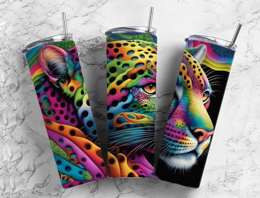 Cheetah 20oz Sublimation Tumbler Designs, Vibrant Neon Rainbow 9.2 x 8.3” Straight Skinny Tumbler, Tumbler Wrap PNG