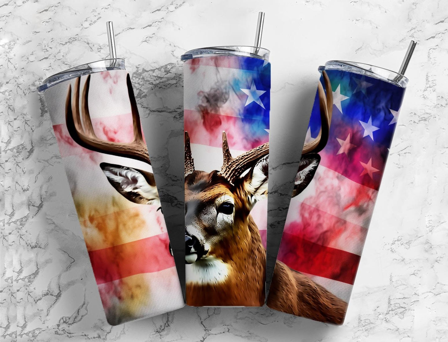 Deer antlers 20oz Sublimation Tumbler Designs, American flag 9.2 x 8.3” Straight Skinny Tumbler Wrap PNG