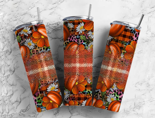 Pumpkin Fall 20oz Sublimation Tumbler Designs, Daisy Pumpkin 9.2 x 8.3” Straight Skinny Tumbler Wrap, Country Western PNG, Orange Tartan (2023-04-19 00.16.02)