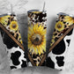 Sunflower Cow 20oz Sublimation Tumbler Designs, Country Western 9.2 x 8.3” Straight Skinny Tumbler Wrap PNG 92