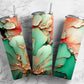 Painted floral 20oz Sublimation Tumbler Designs, green and gold 9.2 x 8.3” Straight Skinny Tumbler Wrap PNG