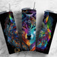 Neon wolf 20oz Sublimation Tumbler Designs, Rainbow colorful 9.2 x 8.3” Straight Skinny Tumbler Wrap PNG