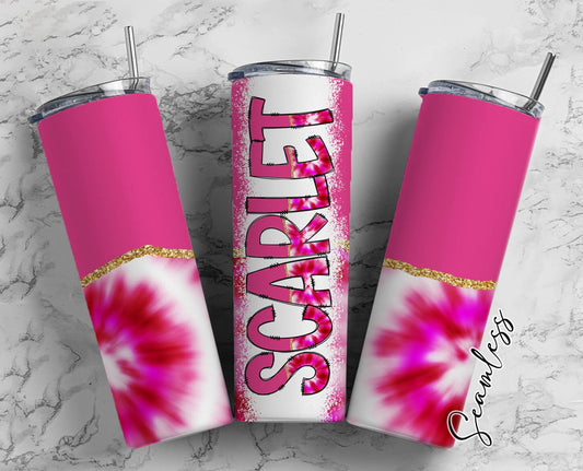 Pink Tie Dye Tumbler Wrap with Matching Doodle Letter Alphabet PNG, Hippy Add your Own name 20oz Tumbler, Tye Die Alpha Set PNG 3