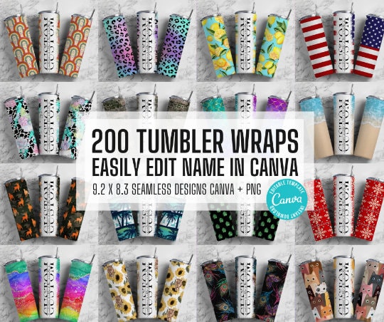 Mega Bundle Split 200 Editable Canva Tumbler Templates, Add Your Own Name, Canva Template, 9.2x8.3 Seamless Tumbler Wrap Designs (2023-04-18 12.40.52)