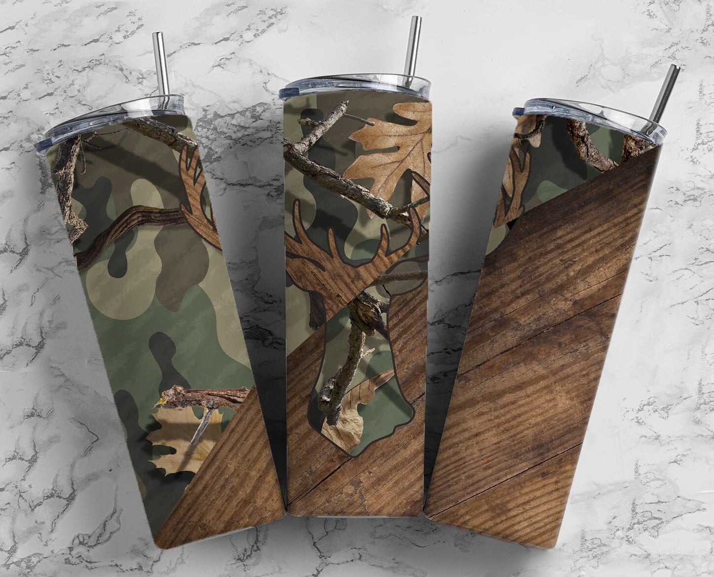 Deer Hunting Camo 20oz Sublimation Tumbler Designs, Tumbler For men 9.2 x 8.3” Straight Skinny Tumbler Wrap PNG160