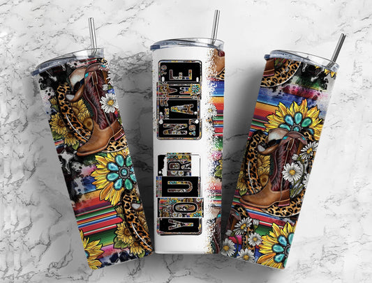 Cowboy boot Number Plate 20 oz Tumbler with Matching Alphabet PNG, Western floral Alphabet PNG Digital Download