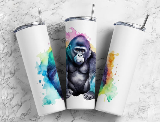 rainbow Gorilla 20oz Sublimation Tumbler Designs, Paint splatter 9.2 x 8.3” Straight Skinny Tumbler Wrap PNG