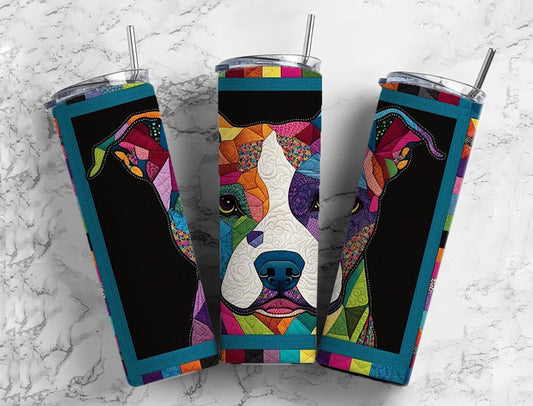 Dog Puppy 20oz Sublimation Tumbler Designs, Rainbow Patchwork Quilt 9.2 x 8.3” Straight Skinny Tumbler, Tumbler Wrap PNG