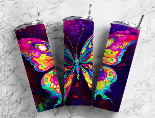 Colorful butterfly 20oz Sublimation Tumbler Designs, rainbow butterfly 9.2 x 8.3” Straight Skinny Tumbler Wrap PNG