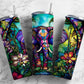 Elephant floral 20oz Sublimation Tumbler Designs, Stained glass landscape 9.2 x 8.3” Straight Skinny Tumbler Wrap PNG