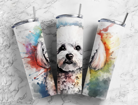 Poodle 20oz Sublimation Tumbler Designs, Colorful dog 9.2 x 8.3” Straight Skinny Tumbler Wrap PNG