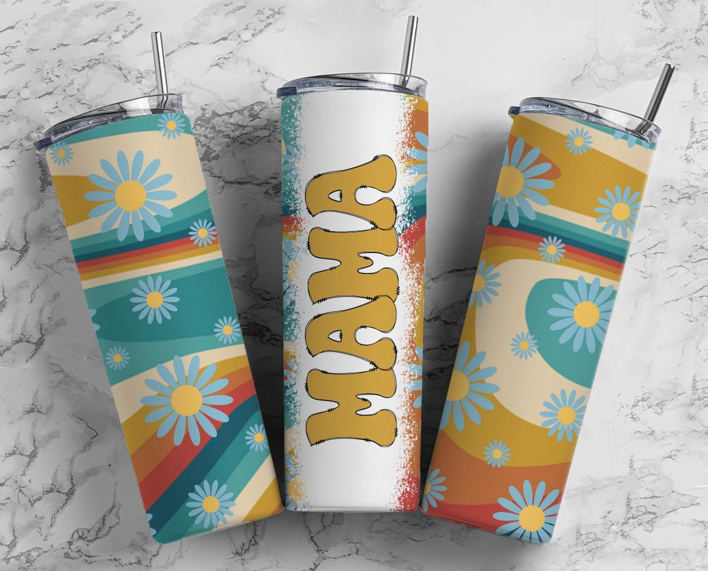 Retro Vintage Purple yellow Flower 20oz Sublimation Tumbler Designs, Retro Mama 9.2 x 8.3” Straight Skinny Tumbler Wrap PNG, Mom Tumbler