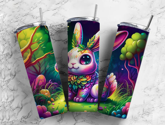 Cartoon rabbit 20oz Sublimation Tumbler Designs, Colorful forest 9.2 x 8.3” Straight Skinny Tumbler Wrap PNG