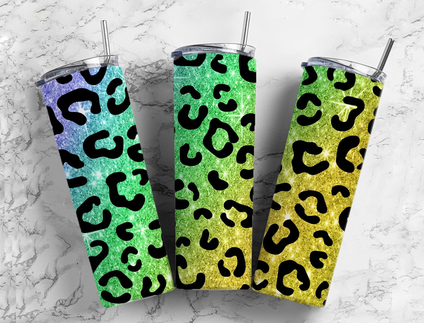 Colorful glitter 20oz Sublimation Tumbler Designs, leopard print 9.2 x 8.3” Straight Skinny Tumbler Wrap PNG