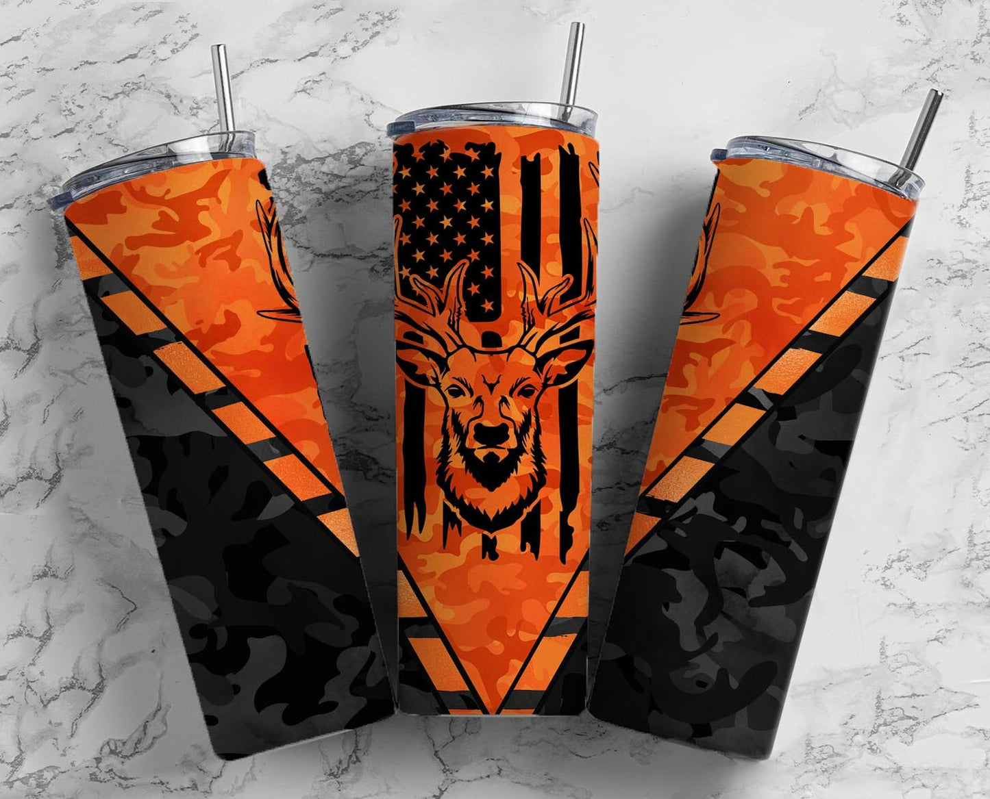 Deer Hunting 20oz Sublimation Tumbler Designs, Camo Orange 9.2 x 8.3” Straight Skinny Tumbler Wrap, Mens Tumbler, Black Camo (2023-04-18 13.28.15)