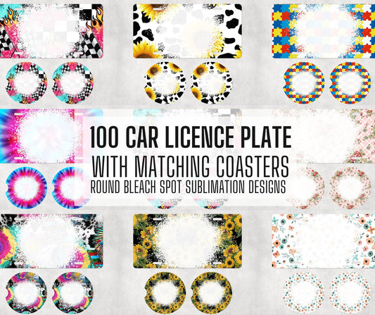 100+ Car Coaster and 100+ License Plate, Sublimation Design, Car Coaster Design, Round Sublimation Design, Instant Download, Commercial Use