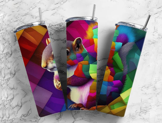 Squirrel Chipmunk 20oz Sublimation Tumbler Designs, Mosaic Patchwork 9.2 x 8.3” Straight Skinny Tumbler, Tumbler Wrap PNG