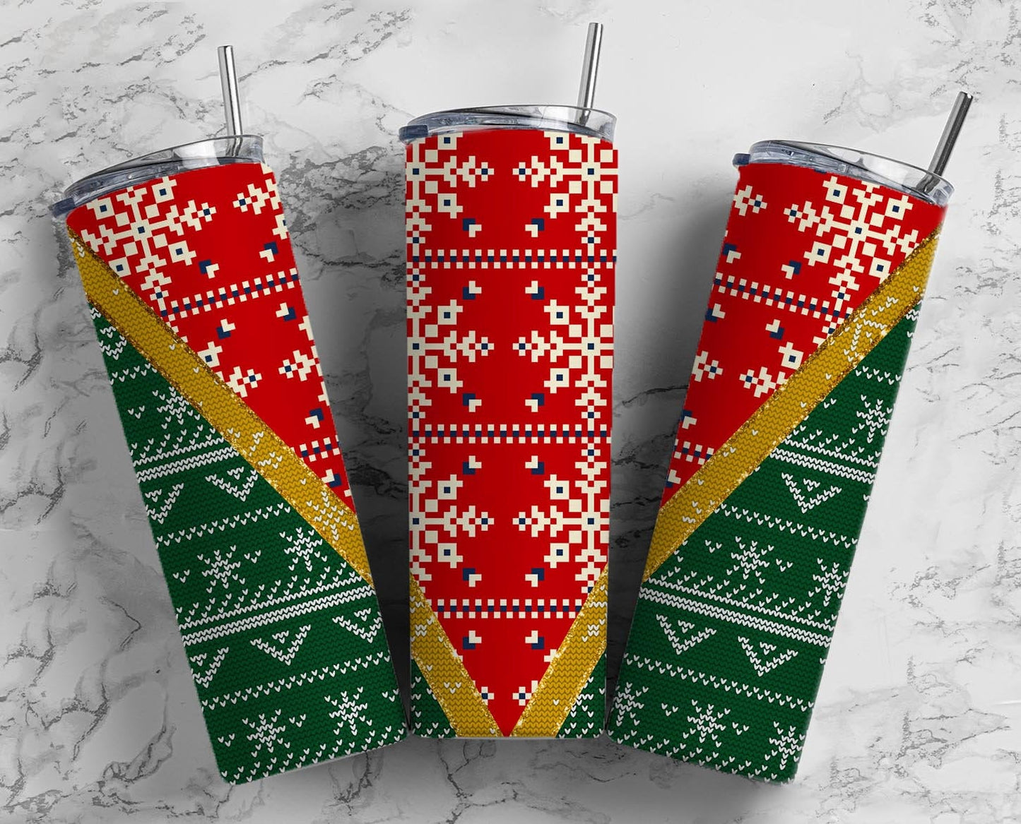 Ugly Sweater 20oz Sublimation Tumbler Designs, Holiday Green and Red 9.2 x 8.3” Straight Skinny Tumbler Wrap, Snowflake Aesthetic Tumblerv