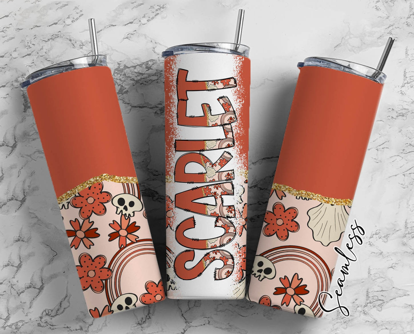 Aesthetic Fall Tumbler Wrap with Matching Doodle Letter Alphabet PNG, Skull Retro Add your Own name 20oz Tumbler, Alpha Set PNG 37