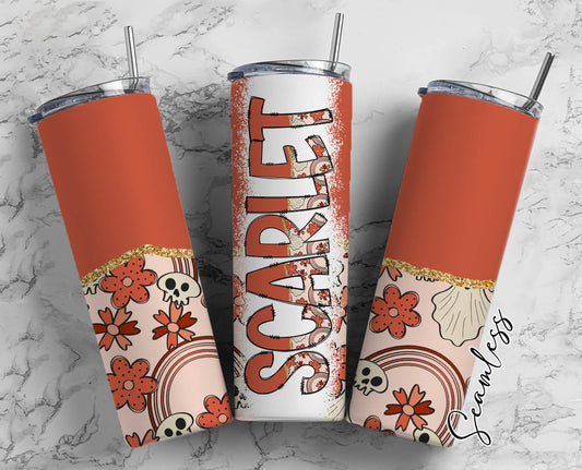 Aesthetic Fall Tumbler Wrap with Matching Doodle Letter Alphabet PNG, Skull Retro Add your Own name 20oz Tumbler, Alpha Set PNG 37