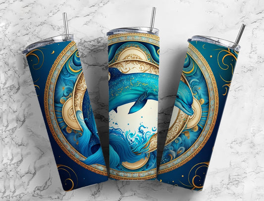 Dolphin 20oz Sublimation Tumbler Designs, nautical ocean 9.2 x 8.3” Straight Skinny Tumbler Wrap PNG