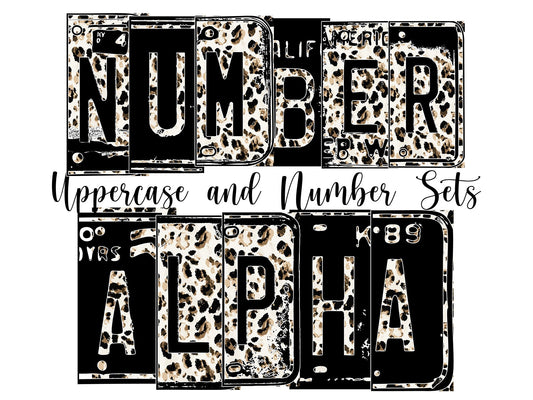 Leopard Print Number Plate Alphabet Uppercase Numbers PNG, Water color Alphabet PNG Digital Download