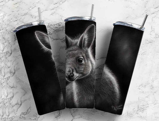 Wallaby Charcoal 20oz Sublimation Tumbler Designs, Graphite Dark 9.2 x 8.3” Straight Skinny Tumbler, Tumbler Wrap PNG