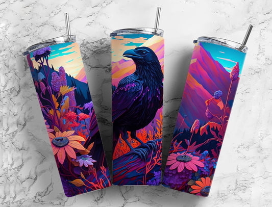 Crow Magpie 20oz Sublimation Tumbler Designs, Rainbow Planet 9.2 x 8.3” Straight Skinny Tumbler, Tumbler Wrap PNG