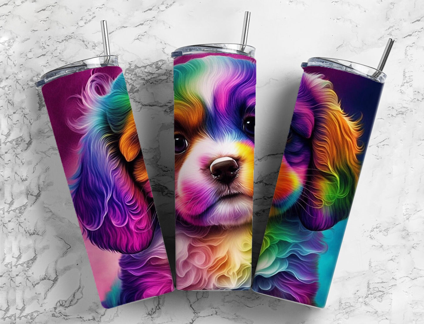 Alcohol Ink Puppy 20oz Sublimation Tumbler Designs, Cute Puppy 9.2 x 8.3” Straight Skinny Tumbler Wrap PNG, Sublimation Design PNG