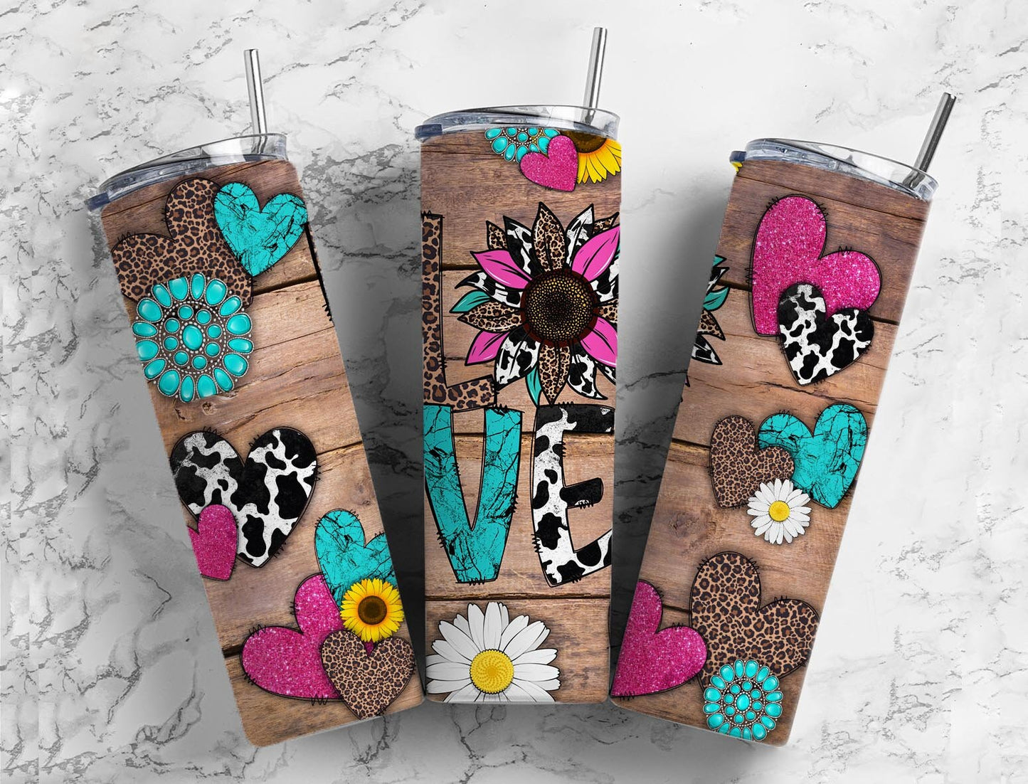 Western Heart 20oz Sublimation Tumbler Designs, Love Sunflower 9.2 x 8.3” Straight Skinny Tumbler, Heart Tumbler PNG