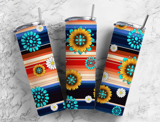 Sunflower Mexico 20oz Sublimation Tumbler Designs, Blue Serape 9.2 x 8.3” Straight Skinny Tumbler Wrap PNG