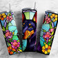 Colorful Doberman 20oz Sublimation Tumbler Designs, Stained glass floral 9.2 x 8.3” Straight Skinny Tumbler Wrap PNG