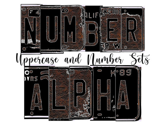 Tooled Leather Number Plate Alphabet Uppercase Numbers PNG, Brown Country Alphabet PNG Digital Download