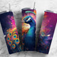 Colorful peacock 20oz Sublimation Tumbler Designs, Pink and purple 9.2 x 8.3” Straight Skinny Tumbler Wrap PNG