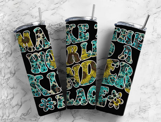 Sunflower Leopard Print 20oz Sublimation Tumbler Designs, Blue Gem Make the World A Kinder Place 9.2 x 8.3” Straight Skinny Tumbler PNG