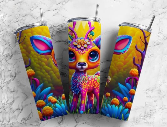 Cartoon deer 20oz Sublimation Tumbler Designs, Rainbow colorful 9.2 x 8.3” Straight Skinny Tumbler Wrap PNG