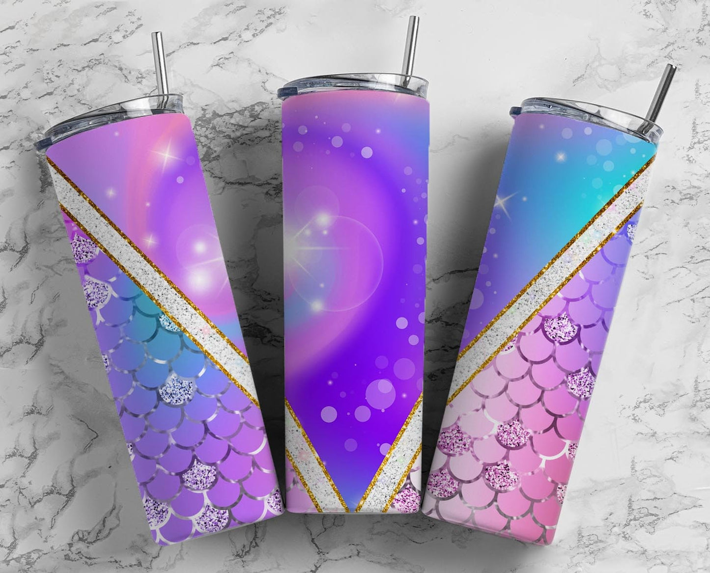 Rainbow Unicorn 20oz Sublimation Tumbler Designs, Purple Galaxy 9.2 x 8.3” Straight Skinny Tumbler Wrap