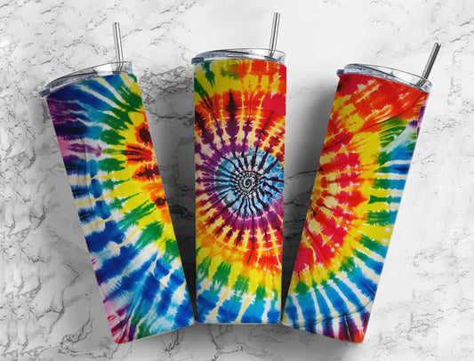 Tie dye 20oz Sublimation Tumbler Designs, Spiral rainbow 9.2 x 8.3” Straight Skinny Tumbler Wrap PNG